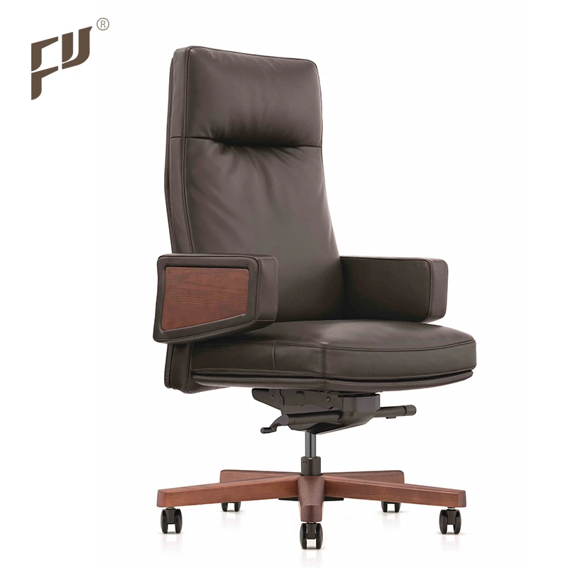 FURICCO Luxury Super Soft Goose Down Swivel Manager Executive Leather Boss Office Chair