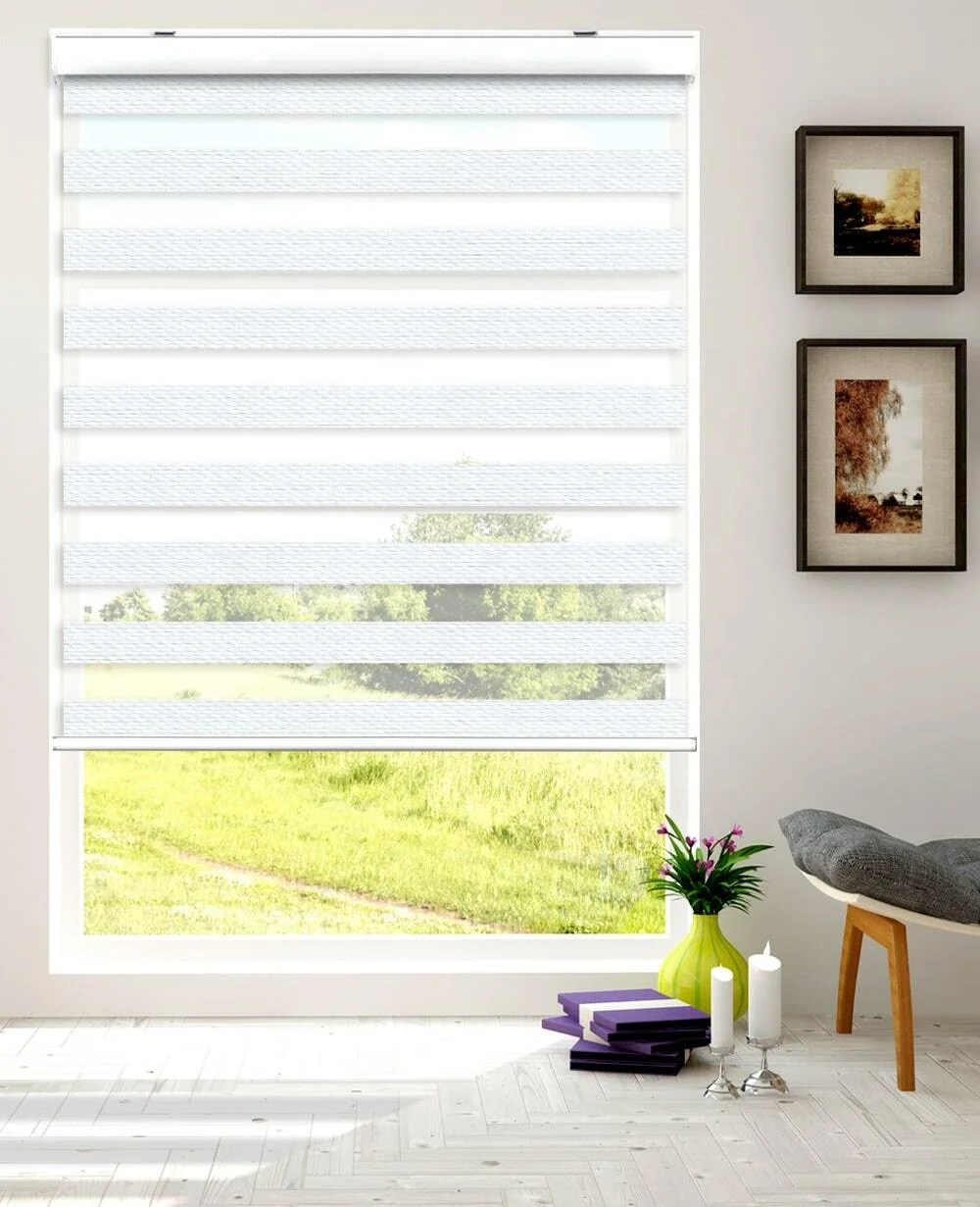 White, W 23 x H 47 inch Zebra Roller Blinds, Dual Layer Shades, Sheer or Privacy Light Control, Day and Night Window Drapes