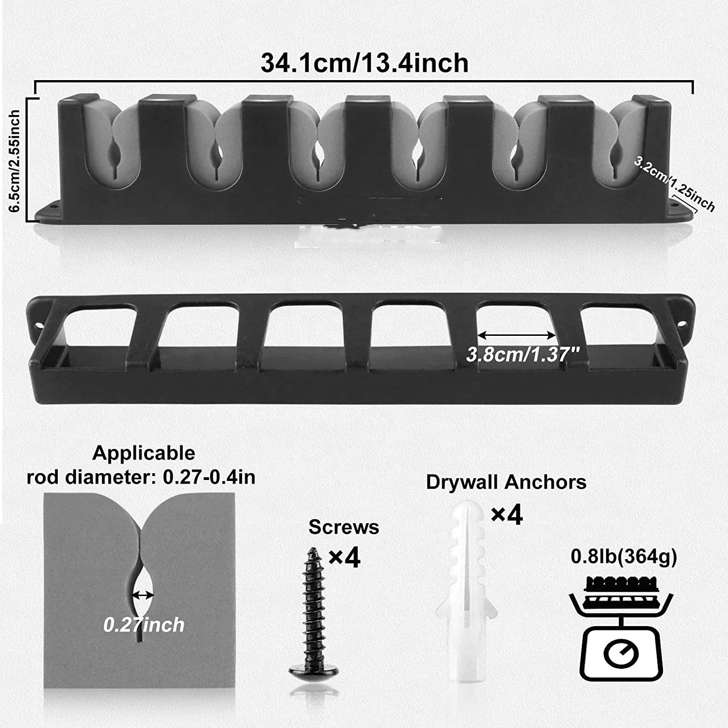 Fishing Rod Display Rack 2 pairs Wall Mount or ceiling  Black Vertical or Horizontal 6 Rods Fishing Rod Holder