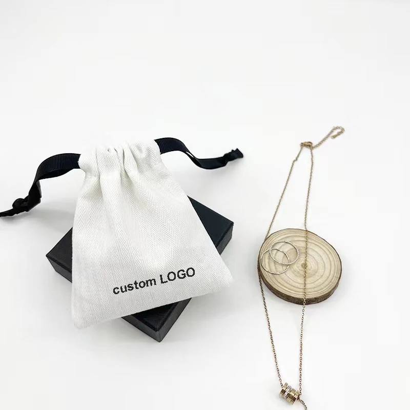 Factory Cheap Custom Printed Cotton Dust Cover Bags White Muslin Cotton Canvas Necklace Drawstring Bag Jewelry Pouches