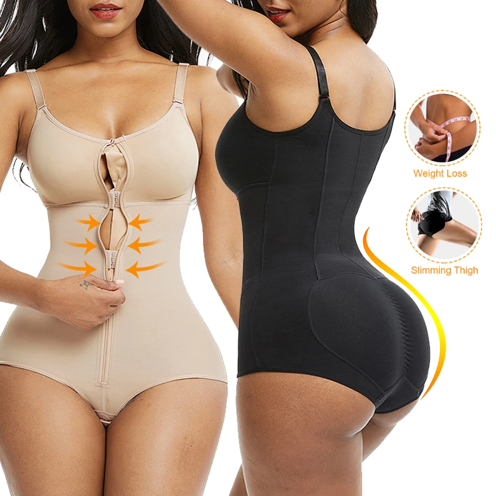 Private Label Latest Design Tummy Control Black Women Butt Lift Full Body Shaper Front Zipper Full Body Shaper Shapewear Bodysui