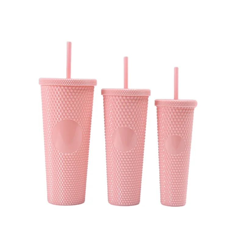 Factory Price Double Layer Plastic Straw Cup With Large Capacity Creative 24 OZ Straw Portable Double Head Drum