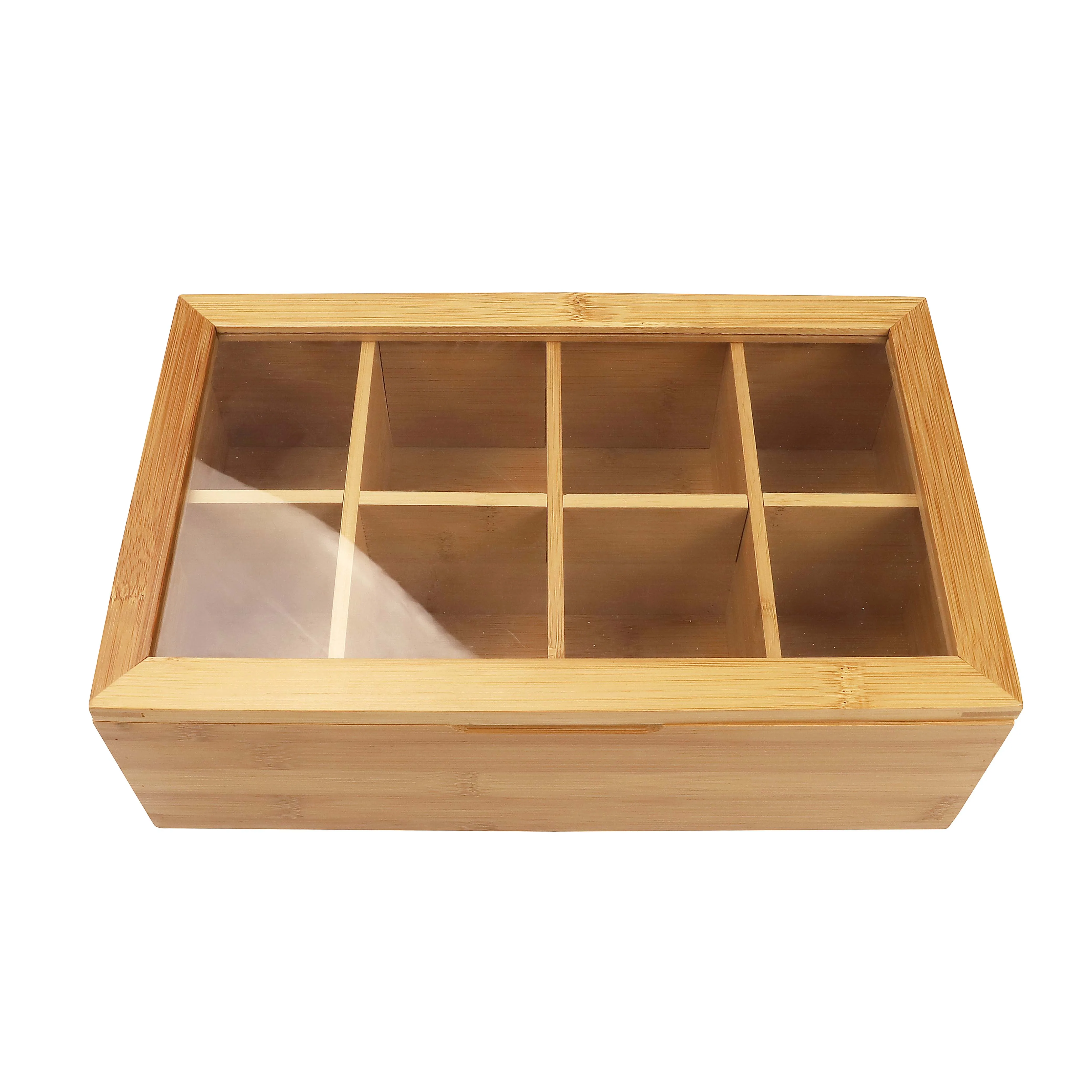 Natural Bamboo Wood Tea Chest Tea Bag Organizer Box with 8 Compartments