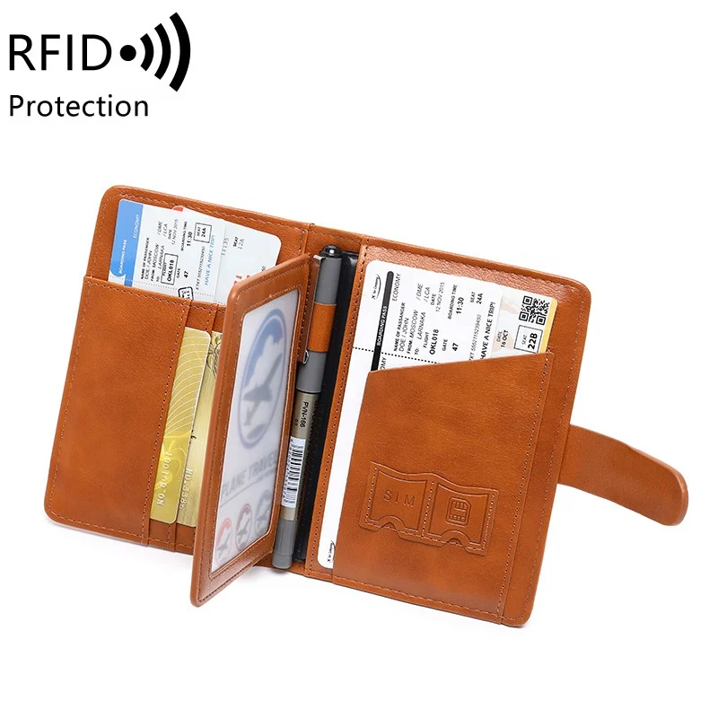 FSW292 custom multifunction travel document cash wallet passport card holder portefeuille en cuir rfid Portemonnees Portafogli