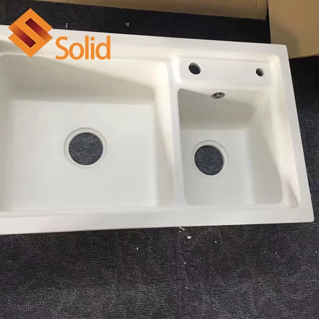 Pia de pedra artificial high end and good price artificial stone sink rectangular kitchen double sinks