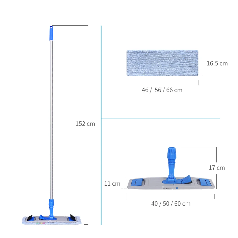 Industrial large size wide head plastic flat dry mop with reusable microfiber mop cloth for wooden floors waxing