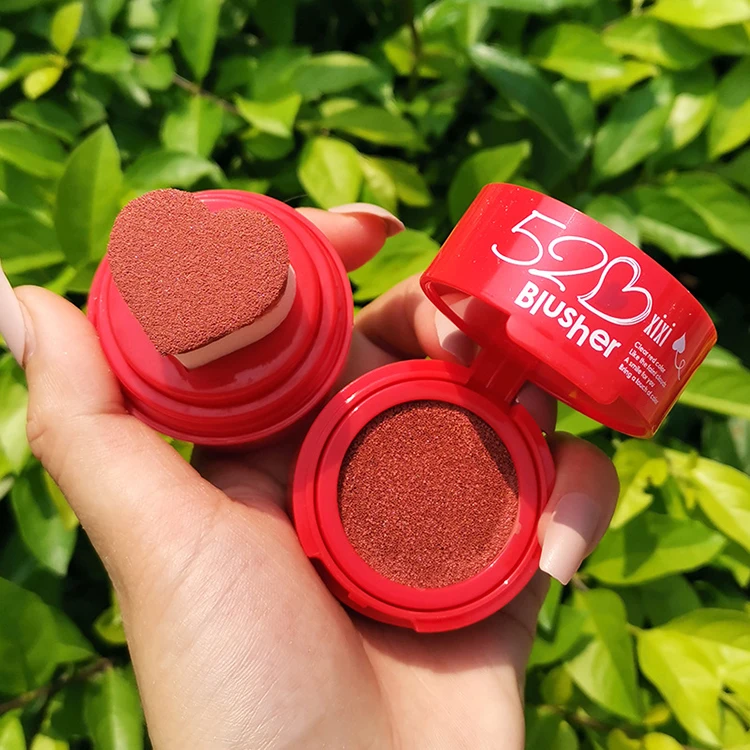 Girls brighten skin natural sweet seal blusher pink rose red orange heart shaped blush cushion