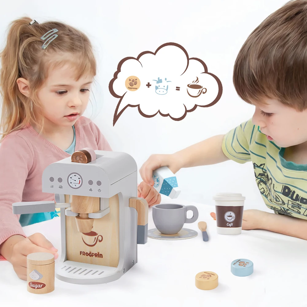 Pretend Wooden Kitchen Toys Kids Simulation Kitchenware Girl Gift Toys Kids Kitchen Play Home Puzzle Coffee Machine Set