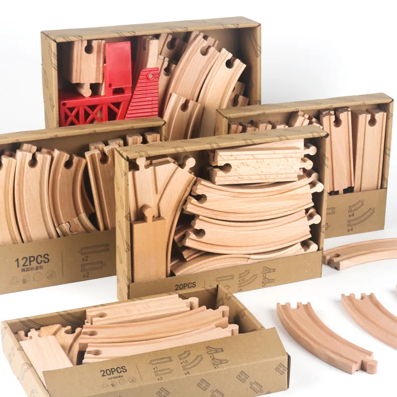 Wholesale Wooden Train Track Set Toy Early Educational Railway Tracks Accessories Montessori Wooden Assembled Toys for Kids