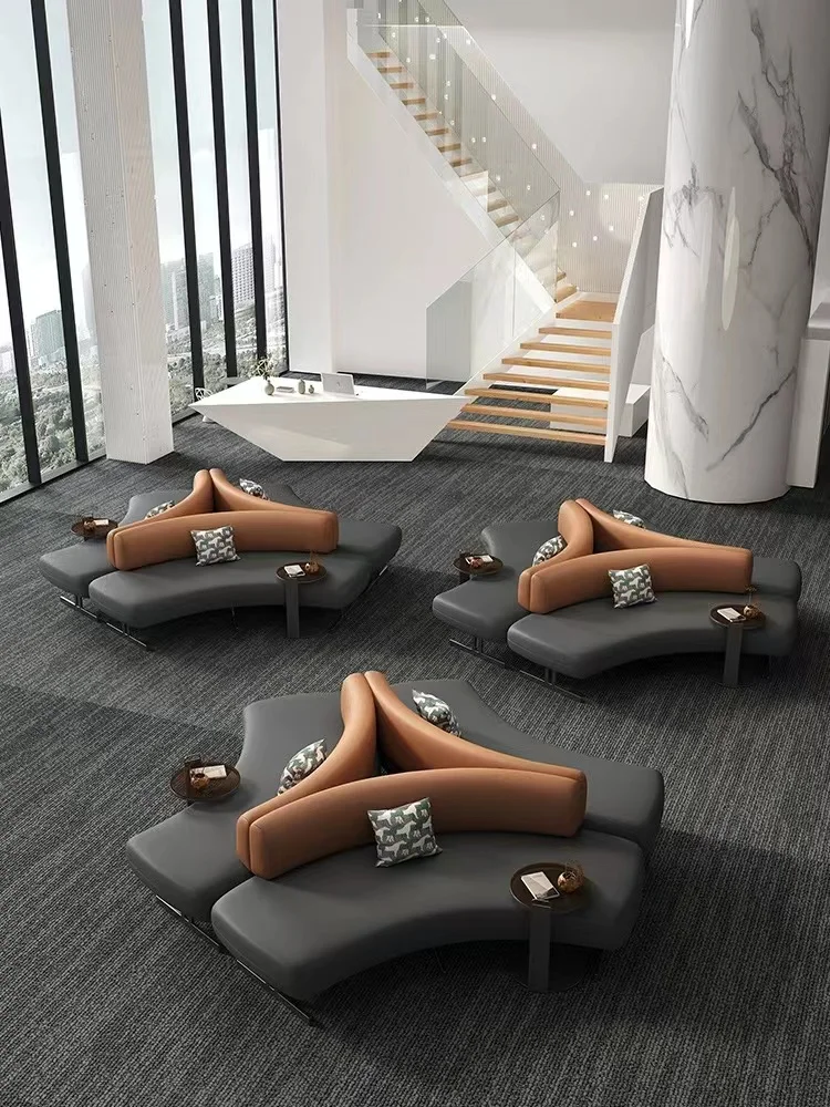 Italian Designer Light luxury Hotel Lobby Business Negotiation Sofa Bank Rest Area Backrest Leather Art Sofa
