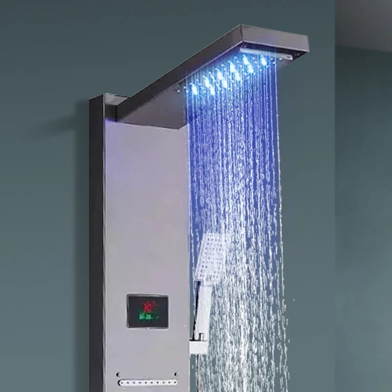 luxury wc toilet rain shower tower system bathroom wall mount shower column set black stainless steel led shower panel waterfall