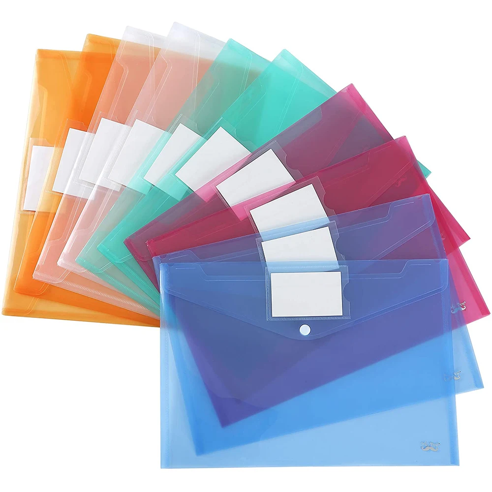 Plastic Poly Envelopes A4 Clear File Bags Document Folders Organizers with Snap Button