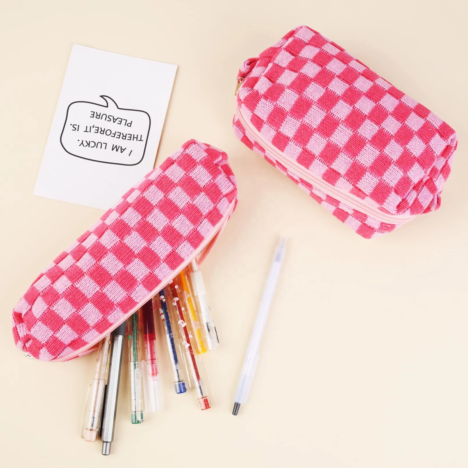 Portable Retro Knitted Women Cosmetiqueras Checkerboard Knitting Pouch Bag Contrast Makeup Case Cosmetic Bags Storage Bag