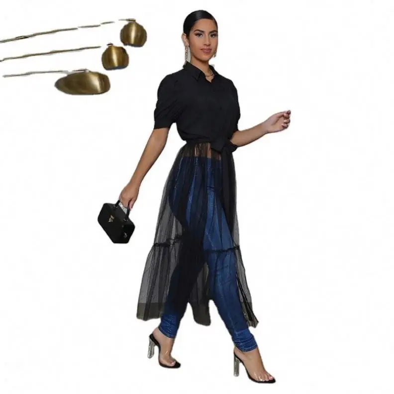 2021 Fashion Shirt Style Button Gauze Dress Ladies Long Street Solid Color Dress Casual Home Commuting Dress Female Wholesale