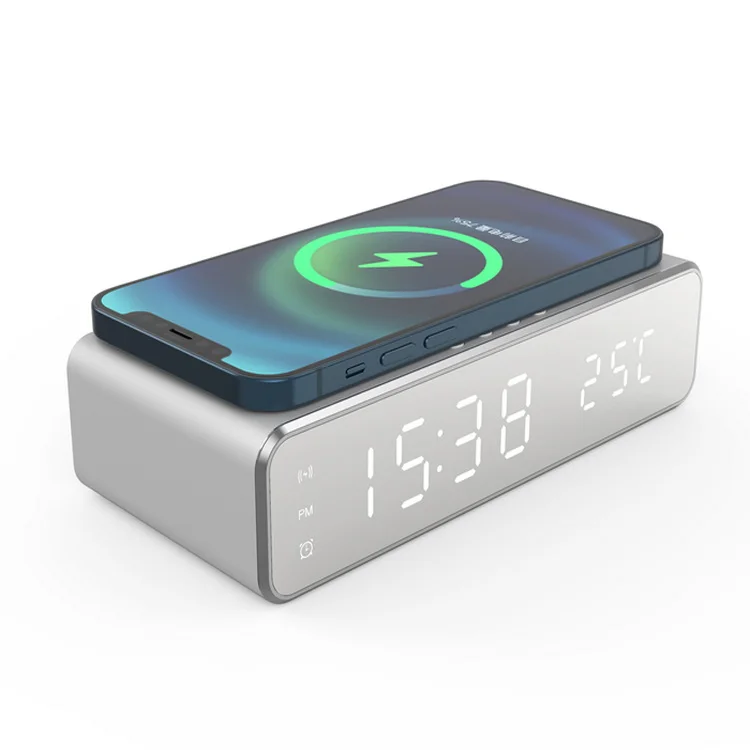 OEM Custom Logo Portable Led Digital Alarm Clock Fast Charging Temperature Display Square QI Wireless Charger 1 X USB 10W Ce,ce