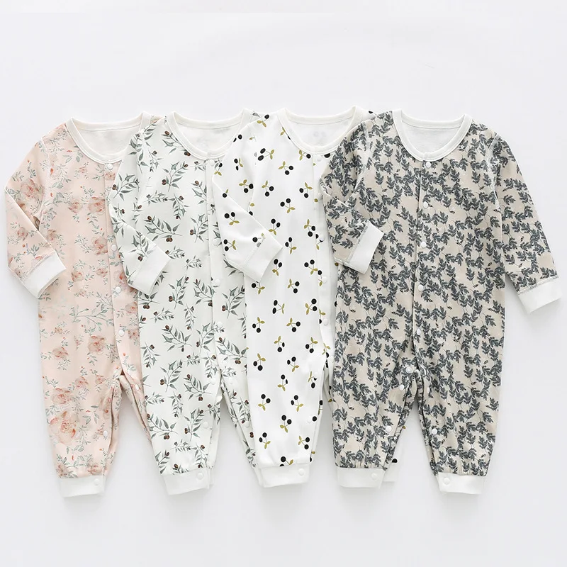 GOTS Certified Organic  Cotton Newborn Infant Baby Clothes Boy Girl Long Sleeve Printed Unisex Baby Romper Bodysuit
