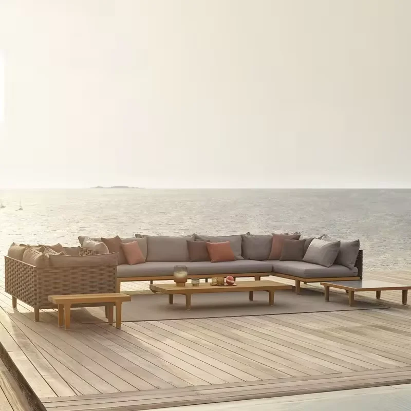 Outdoor furniture set waterproof fire pit outdoor sofa set sample wooden bench seat modern rattan aluminum outdoor furniture set