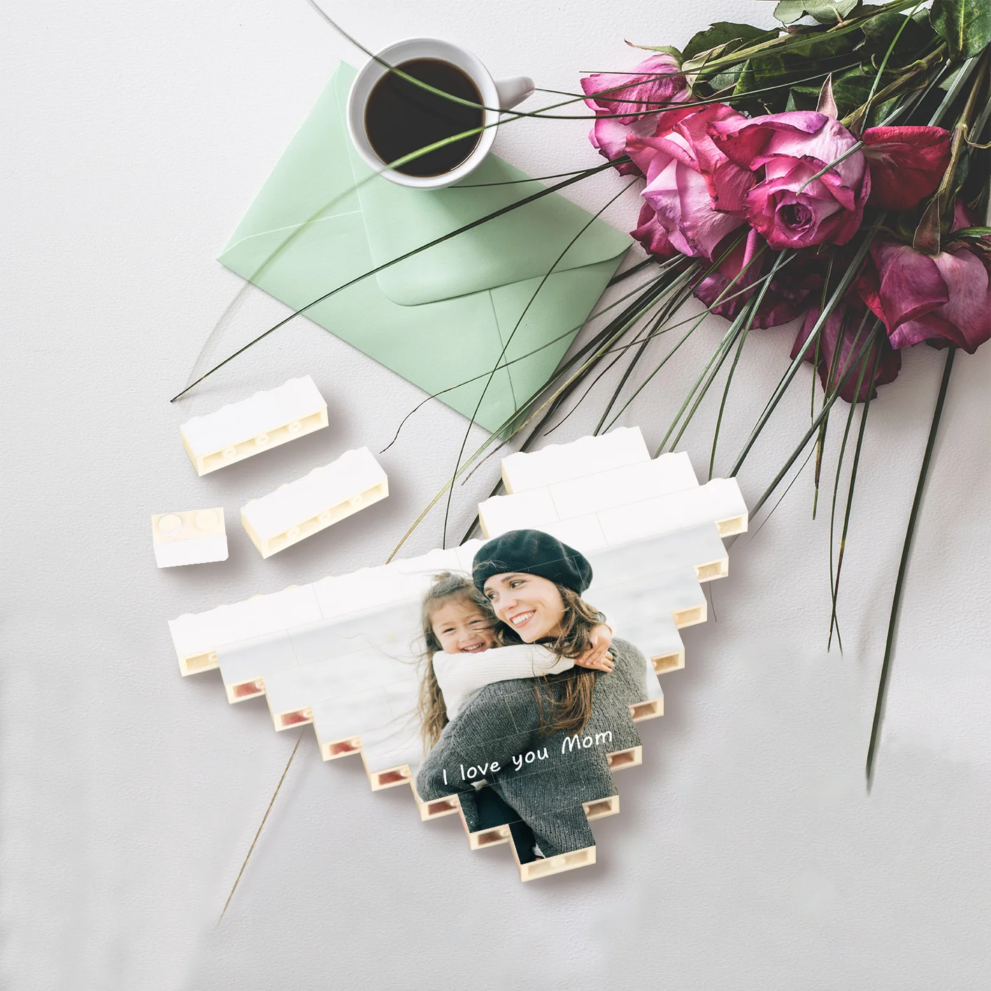 Dropshipping Plastic Toy Custom Photo Heart Shaped Building Blocks Puzzle DIY Brick Square Shape Kids Game Puzzles