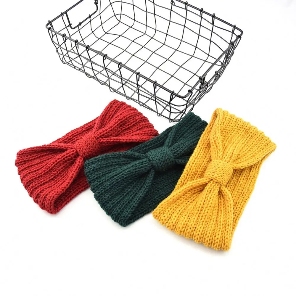 Lady Boho Bandeau Headbands Wide Knot Hair Band Elastic Turban Winter Fashion Crochet Knitted Wide Bow Turban Hairbands 8230162