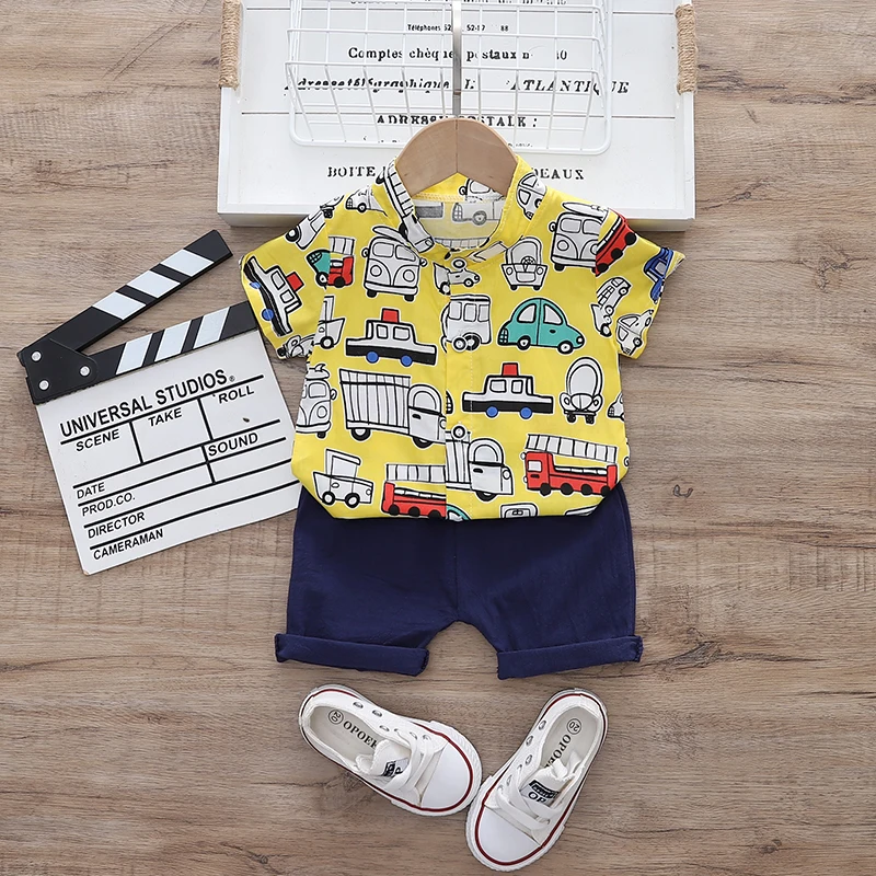 2021 The summer latest boys clothing sets cartoon pattern  Indonesia kids designers clothes summer Boy Short-Sleeved shirt set