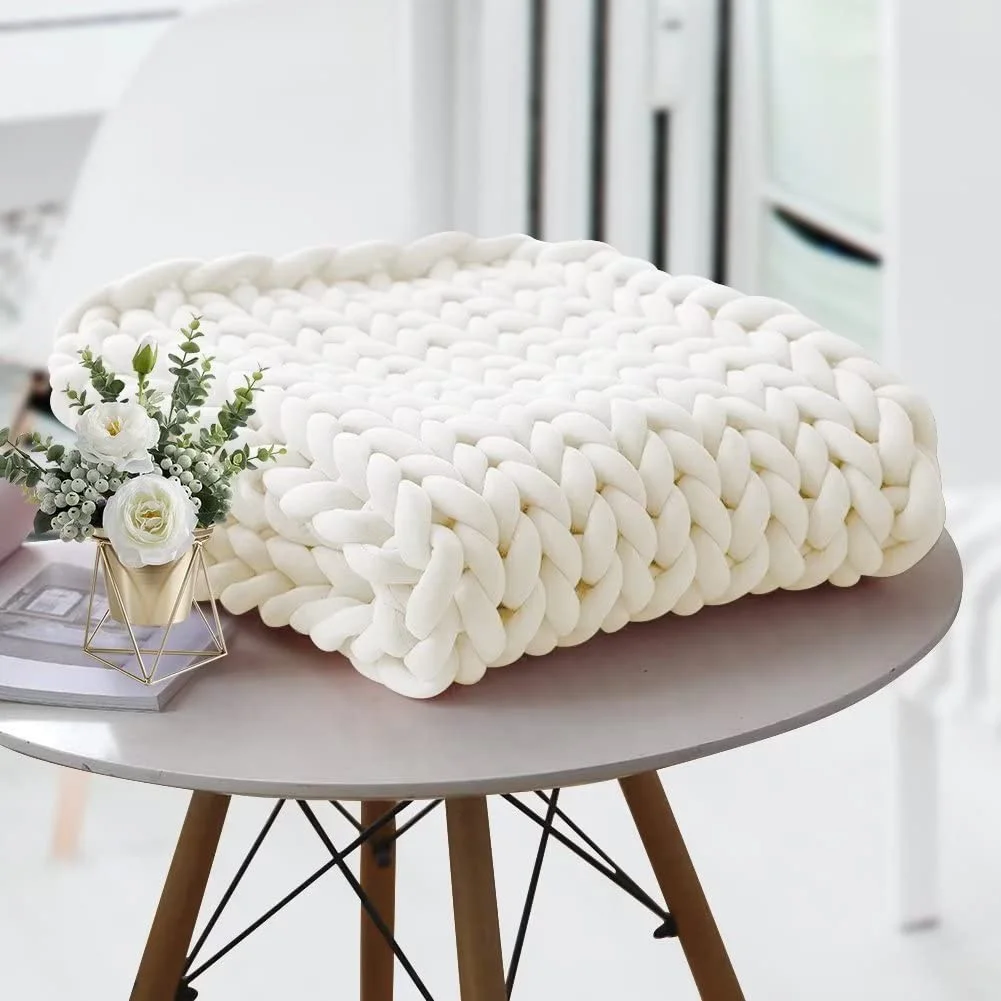Thick Yarn Knitted Throw Blanket Soft Warm Home Bed 100% Polyester Hand Chunky Knitted Blanket
