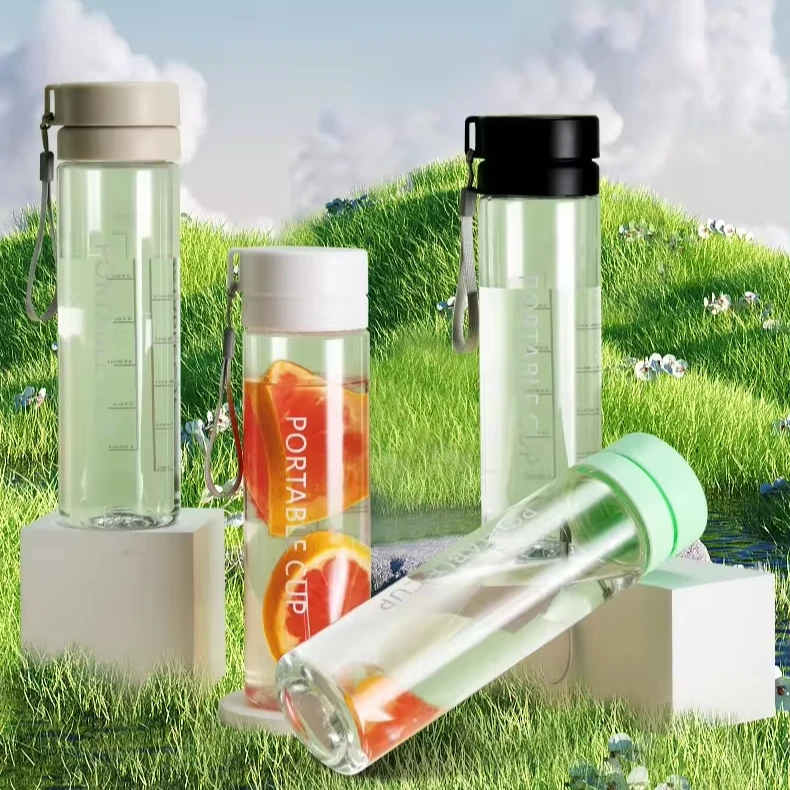 Wholesale Custom Logo 400ml 600ml 800ml 20oz Clear Transparent Portable Plastic Sports Matte Water Bottle With Rope