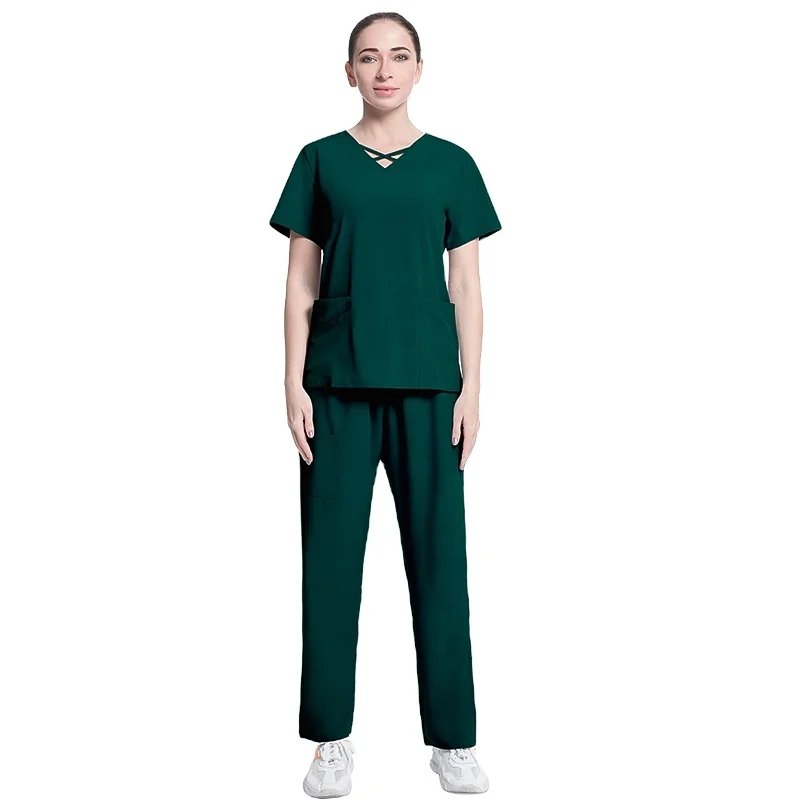 Hot Selling Coolish Fast Dry Smooth Fabric Nursing Scrub 2-Piece Long Pants for Hospital Use-for Salon Uniforms Doctors Surgeons