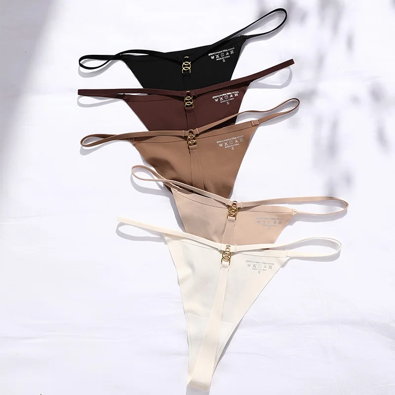 Wholesale Ice Silk Low Waist Sexy Thin Belt Laser Cut Ring Decoration T-back Seamless G-string Thong