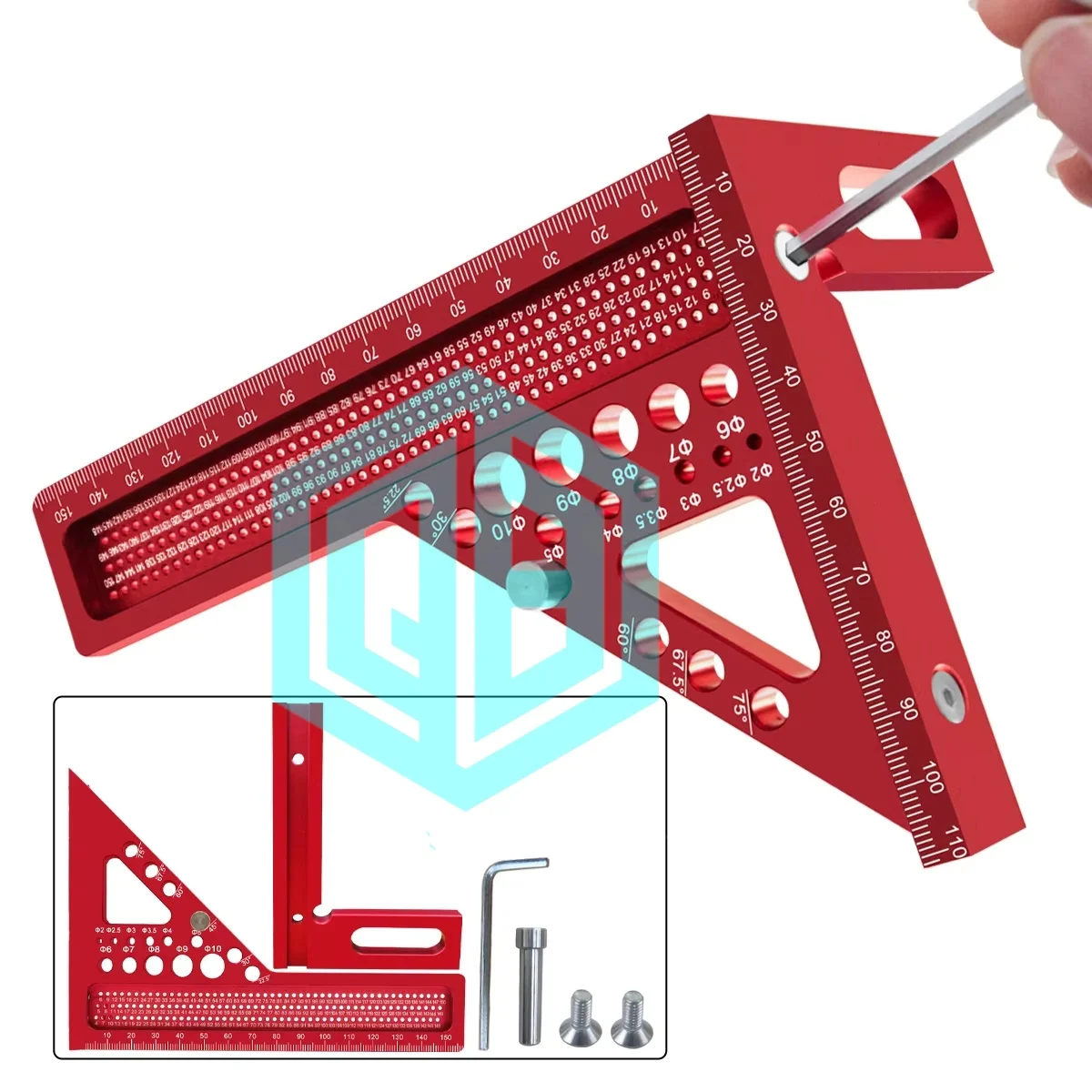 Extended 3D Multi-Angle Measuring Ruler Woodworking Square Protractor W/Dowel Pin,Aluminum Miter Triangle Layout Measuring Tool