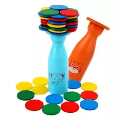 educational wooden bottle challenge stacking balance game wooden colorful round building blocks folding toy for kids
