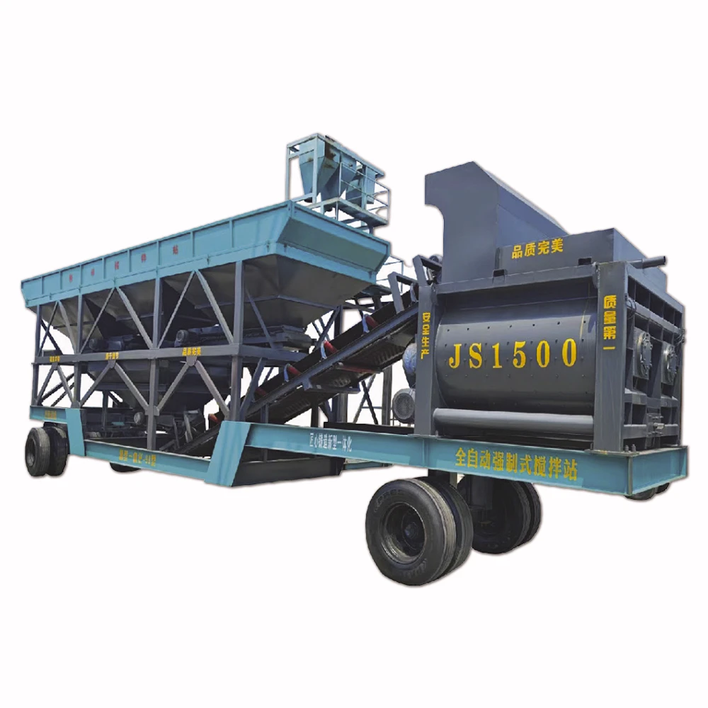 Two Aggregate Hopper 60 M3/h Mixing Plant Mobile Concrete Batching Plant HZS60 Ready Electric