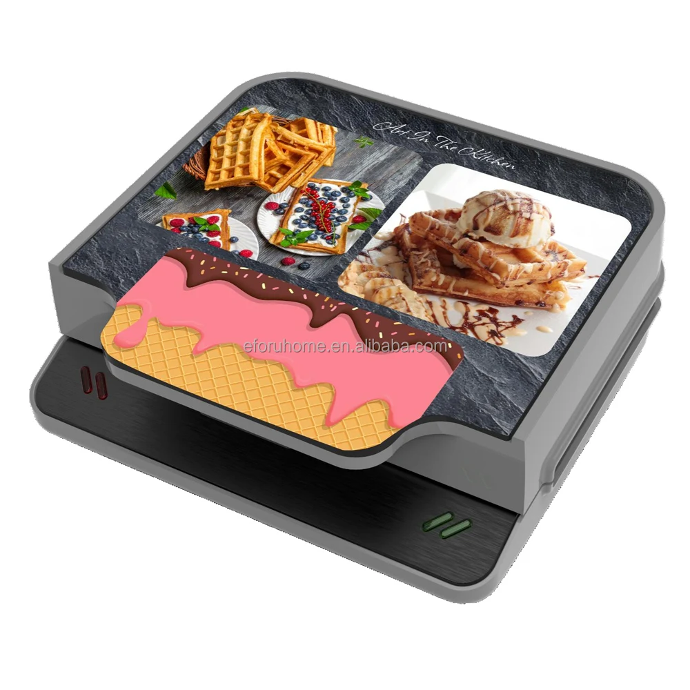 Eforu Glass Panel Electric Cartoon Waffle Maker Detachable Plate Removable Breakfast Snack Machine 3 in 1 Sandwich Maker