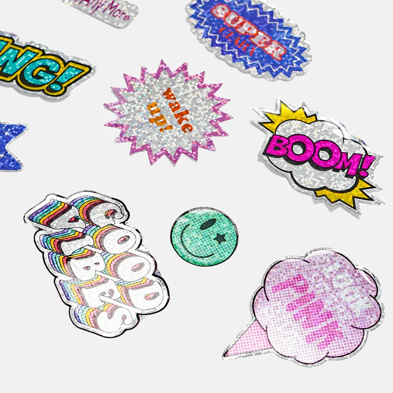 Custom Self Adhesive Waterproof Promotion Printing Round Glitter Hologram Design Decorative Laser Die Cut Stickers