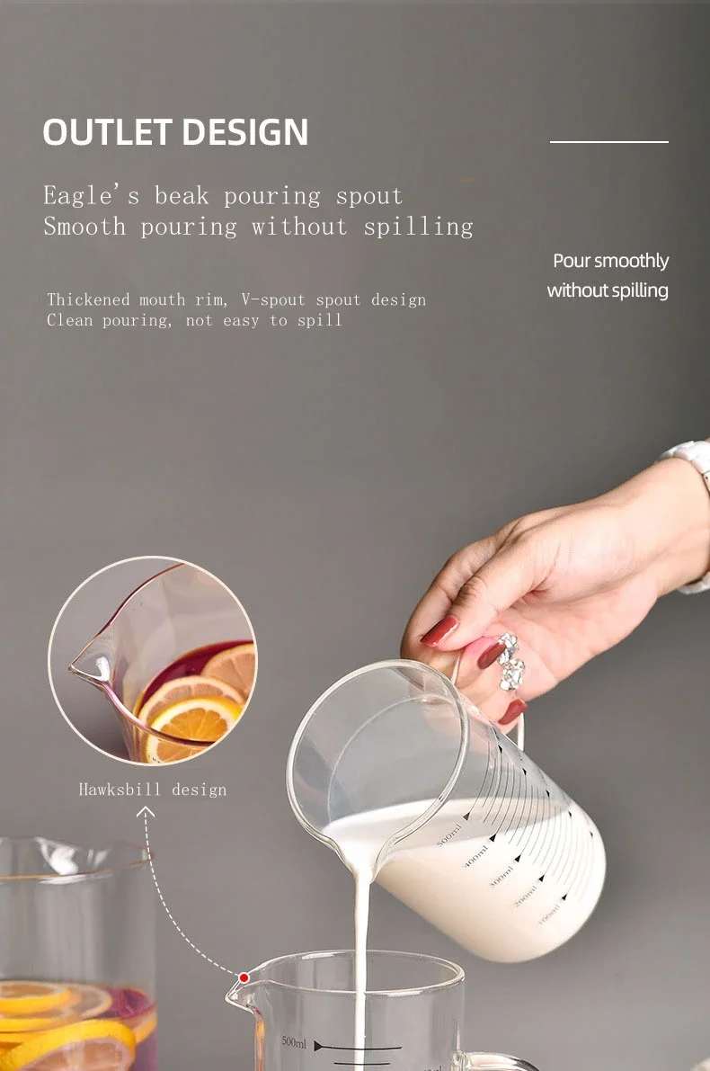 Custom High Quality Borosilicate Glass Cup V Mouth Kitchen Household WIth Handle And Scale Line