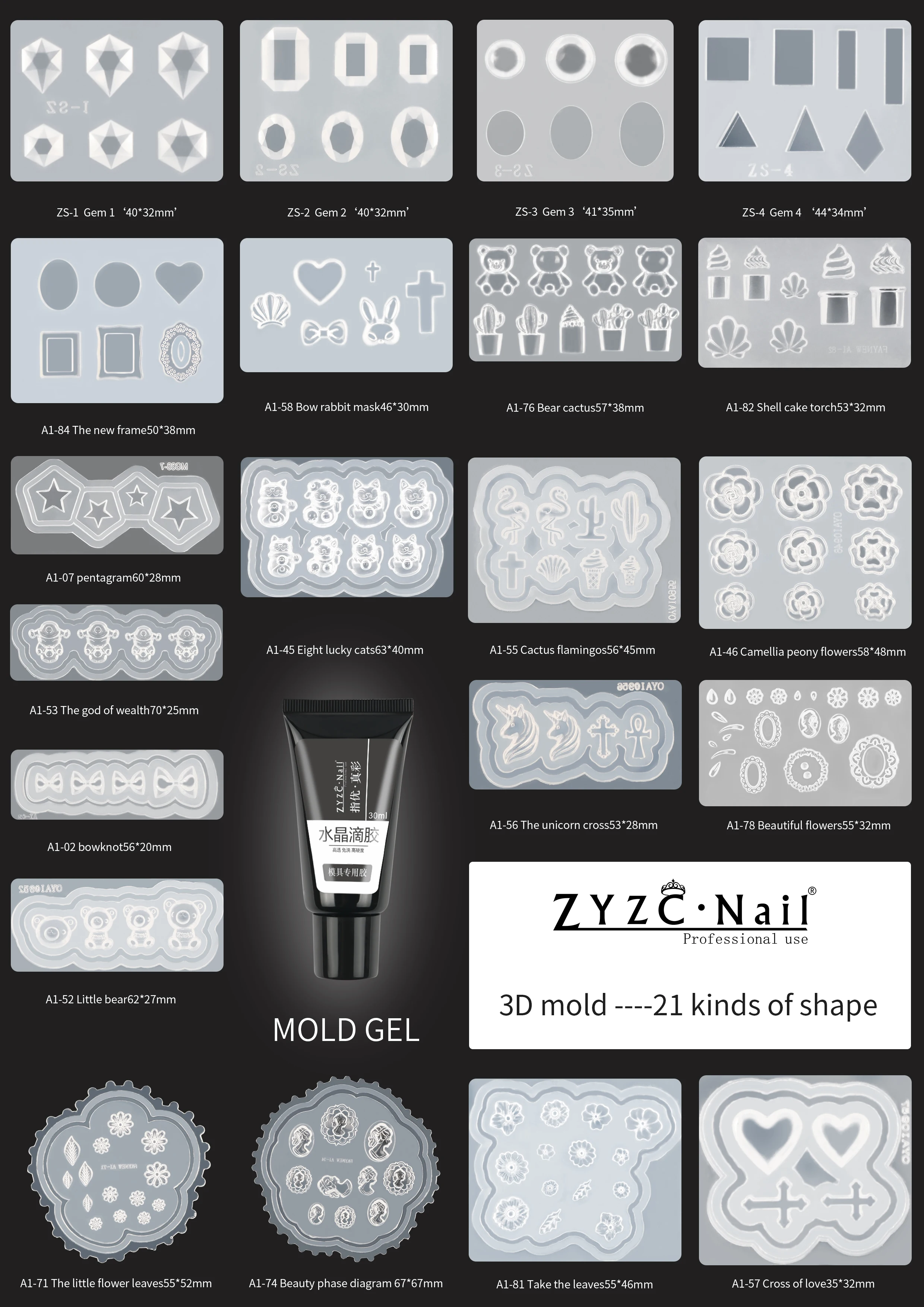 ZYZC Nail art Mold gel Rhinestone ornament DIY New nail 3D jewelry create Silicone mold  Crystal clear UV Mold Gel Polish