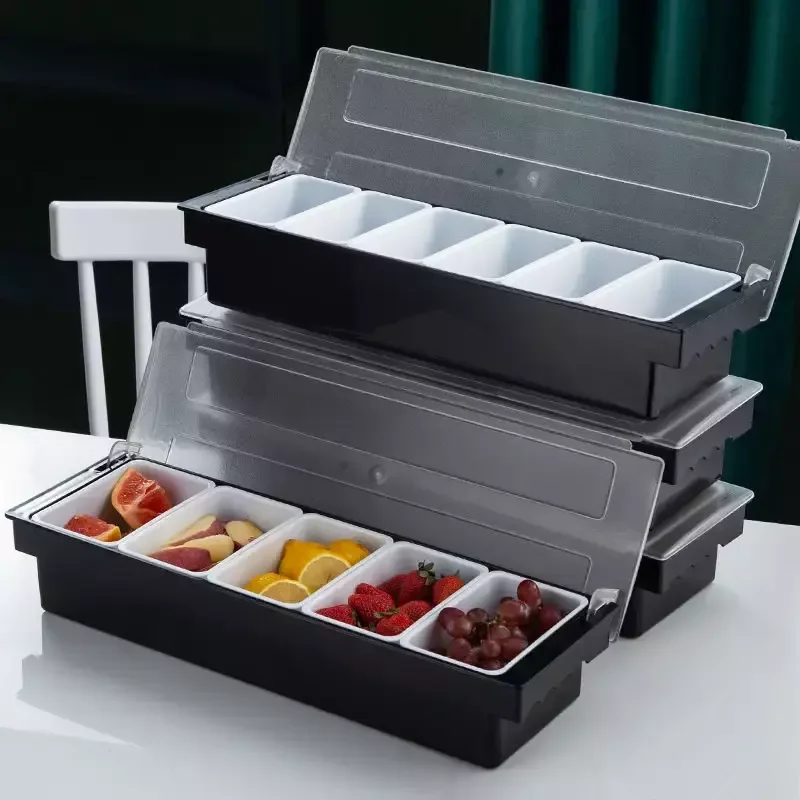 Condiment Container Lid Ice Chilled Condiment Server Ice Tray Fruit Veggie & Condiment Caddy Plastic Garnish Station