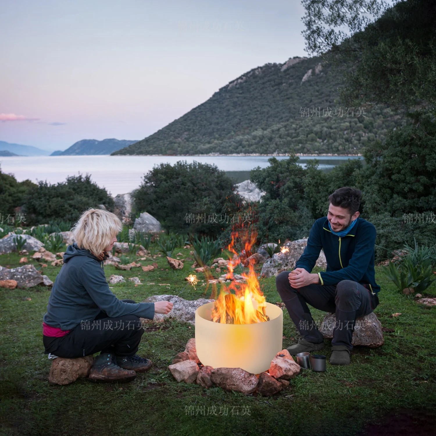 SUCCESS Portable Fire Pit Wood Burning Large Outdoor Quartz Fire Bowl