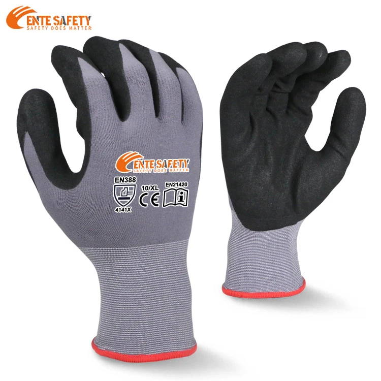ENTE SAFETY nylon spandex softness nitrile sandy finish working oil and gas  good grip garden worker gloves