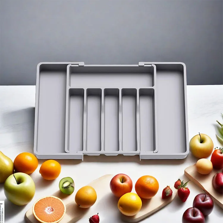 In Stock Silverware Drawer Organizer Expandable Utensil Tray BPA Free Adjustable Plastic Storage for Spoons Forks Knives