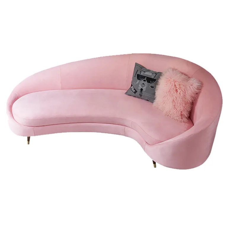 Canape Living Room Furniture Chesterfield Long Velvet Pink Curved  Fabric Sofa Couches