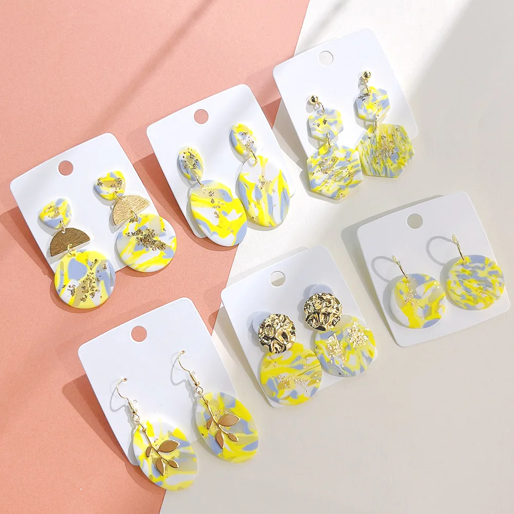 2024 Polymer Clay Handmade Earring Dreamy Color Soft Ceramic Geometric Splicing Clay Earring for Women