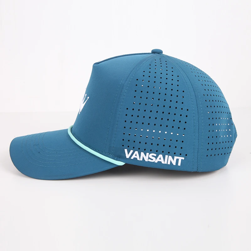 Custom Logo 5 Panel Rope Baseball Cap Laser Cut Hole Sport Running Dad Hat 100% Polyester Unstructured Golf Hat