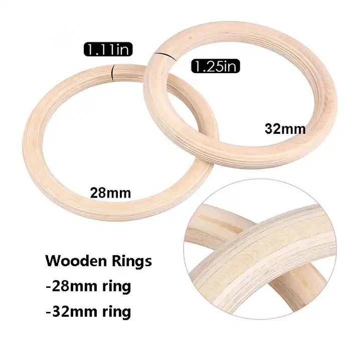 Power Training Gym Pull-up Adjustable Straps 28mm Wooden Gymnastic Rings Suspension Trainers for Fitness