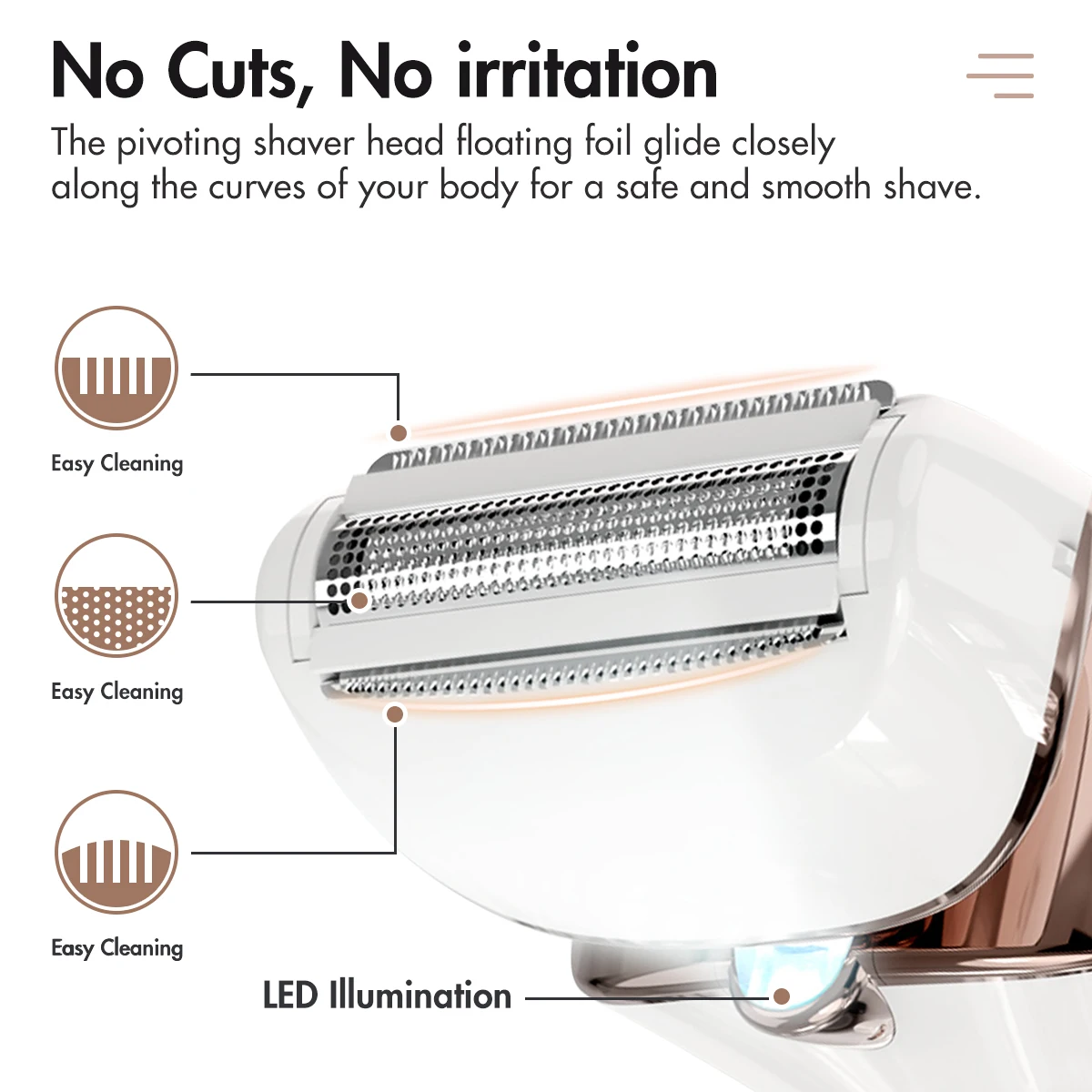 PRITECH Stainless Steel Blade Waterproof USB Charing Electric Body Lady Shaver With Smart Led Light