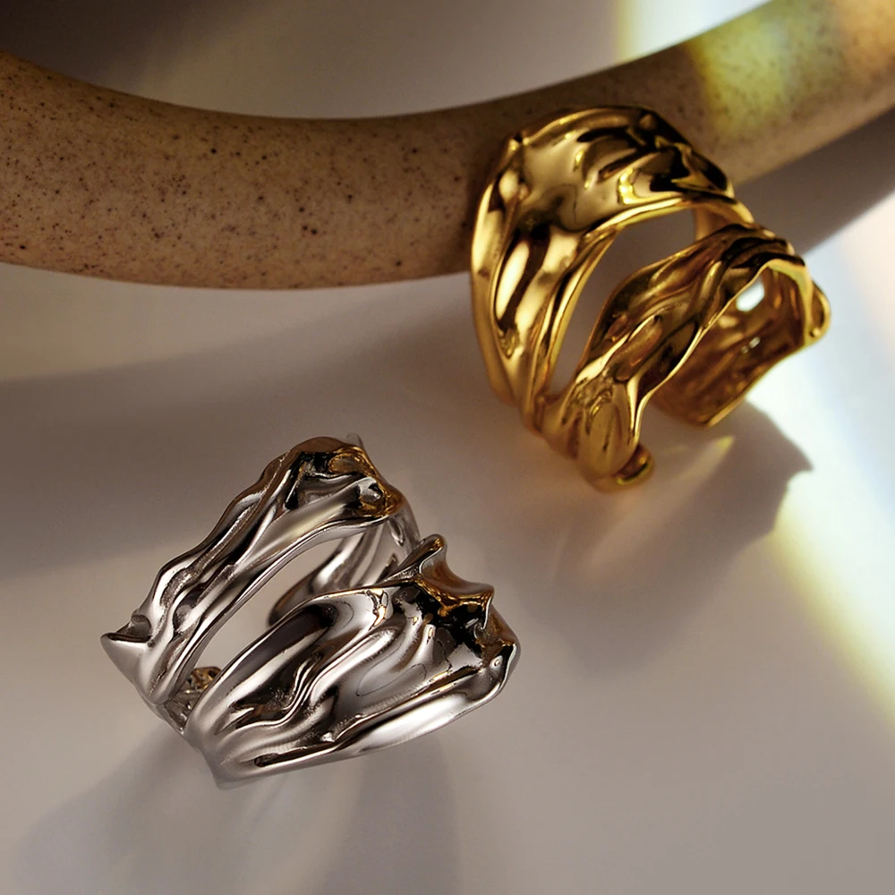 ICEBELA Korean Ring Niche Designer S925 Sterling Silver Hollow-out Origami Texture Ring Female Ins Wind Open Index Finger Ring