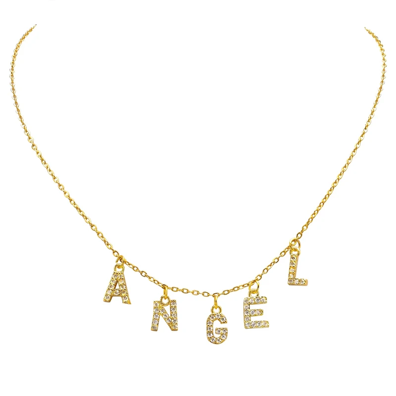 Fashion Gold Plated Stainless Steel Exquisite Diamond 26 Letter Initial Pendant Name Custom Necklace Personalized Jewelry Gift