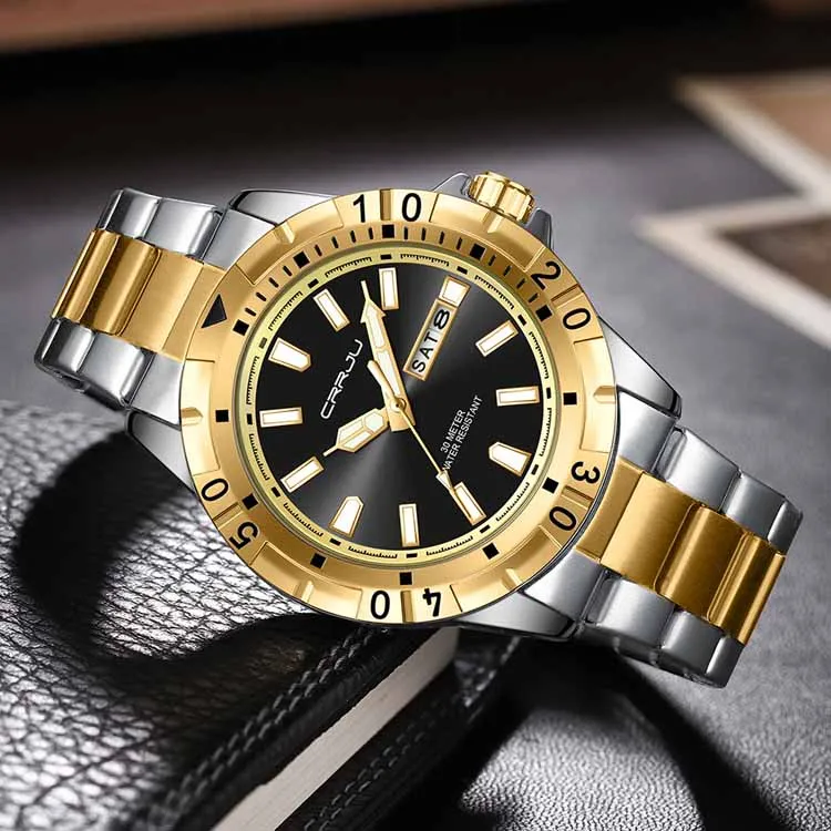 CRRJU 5028 fashion custom brand men quartz watch best Steel Strap waterproof week display advertising business watch supplier