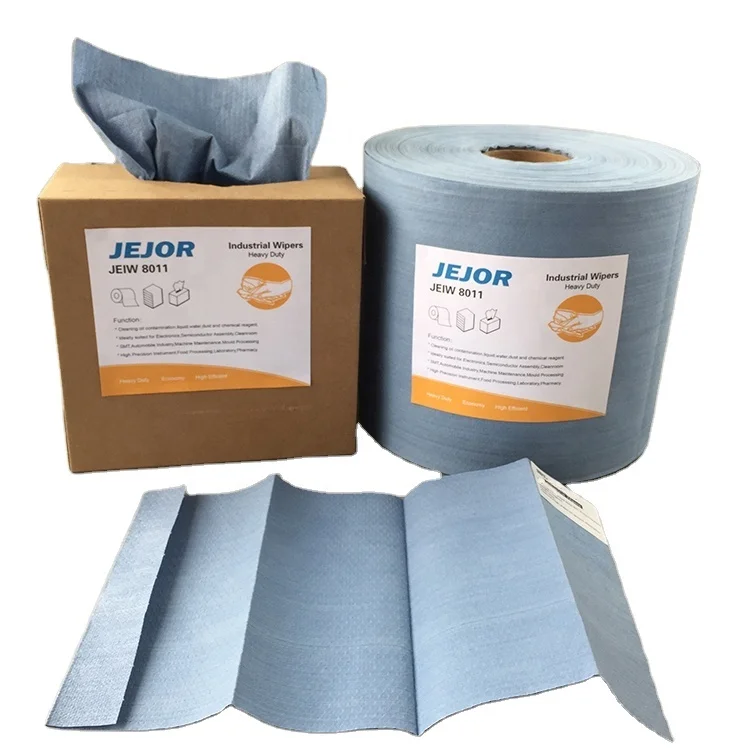 
25x30cm Dust Free Strong Oil Absorbing Enhanced Industrial Cleaning Cloth Blue Cleanroom Paper Wiper Roll 