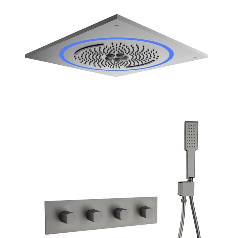480x480mm Recessed Ceiling Shower with Temperature Control, Wall Jet, and Portable Shower head