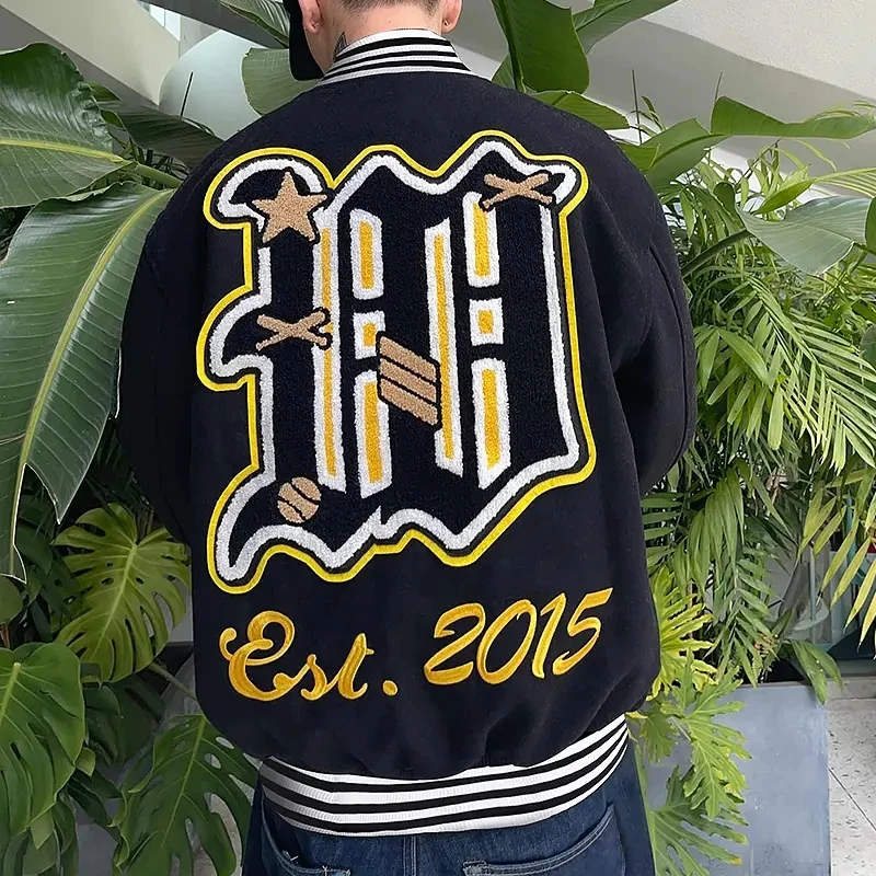 Streetwear Patches Fleece Letterman Jacket For Men Manufacturers Custom Embroidery Patches Baseball Unisex Bomber Varsity Jacket